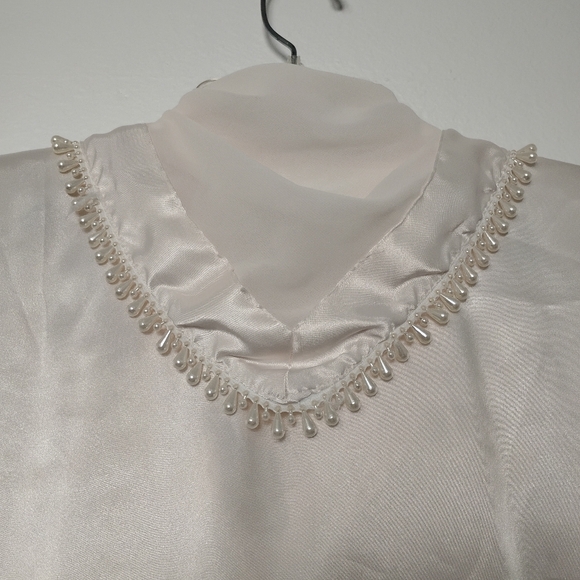 Vintage Nicola Satin Button Up Bead Shawl Collar Sheer Long Sleeve - Picture 5 of 5